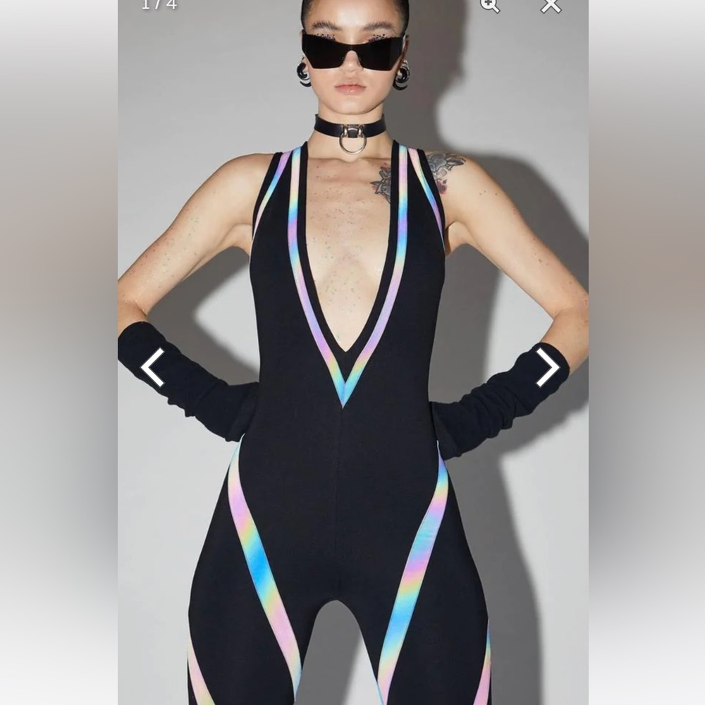 Dolls Kill strobelight  seduction reflective catsuit